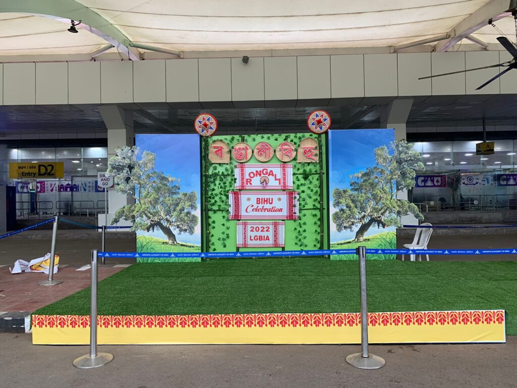 LGBI Airport celebrates Rongali Bihu by setting up replicas of dhol, taal, pepe, khol